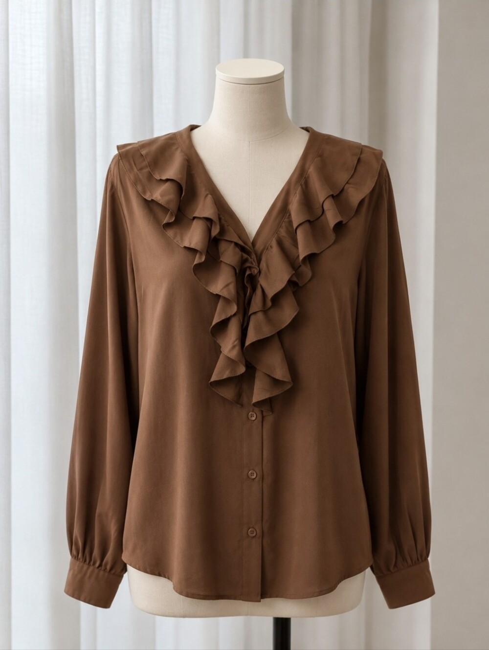 Elegant Brown Ruffle Blouse
